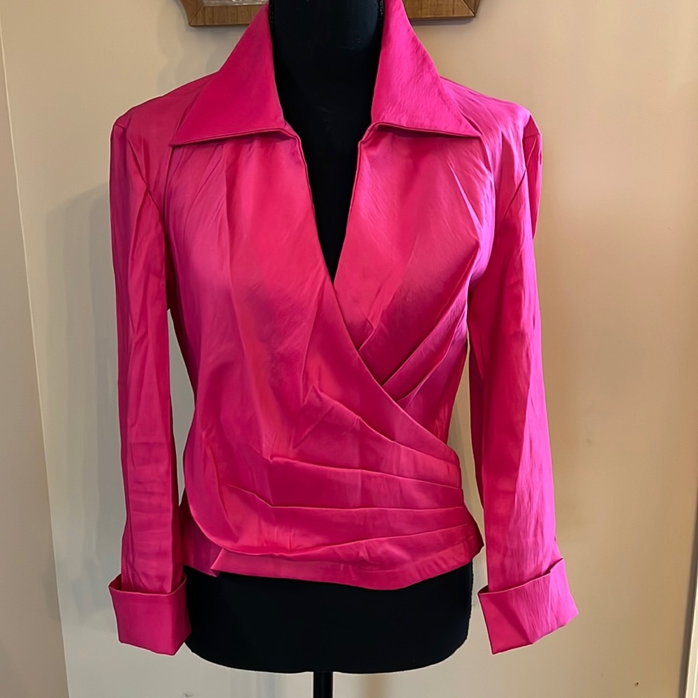 Tadashi Shoji taffeta blouse evening 3/4 sleeve Size 8